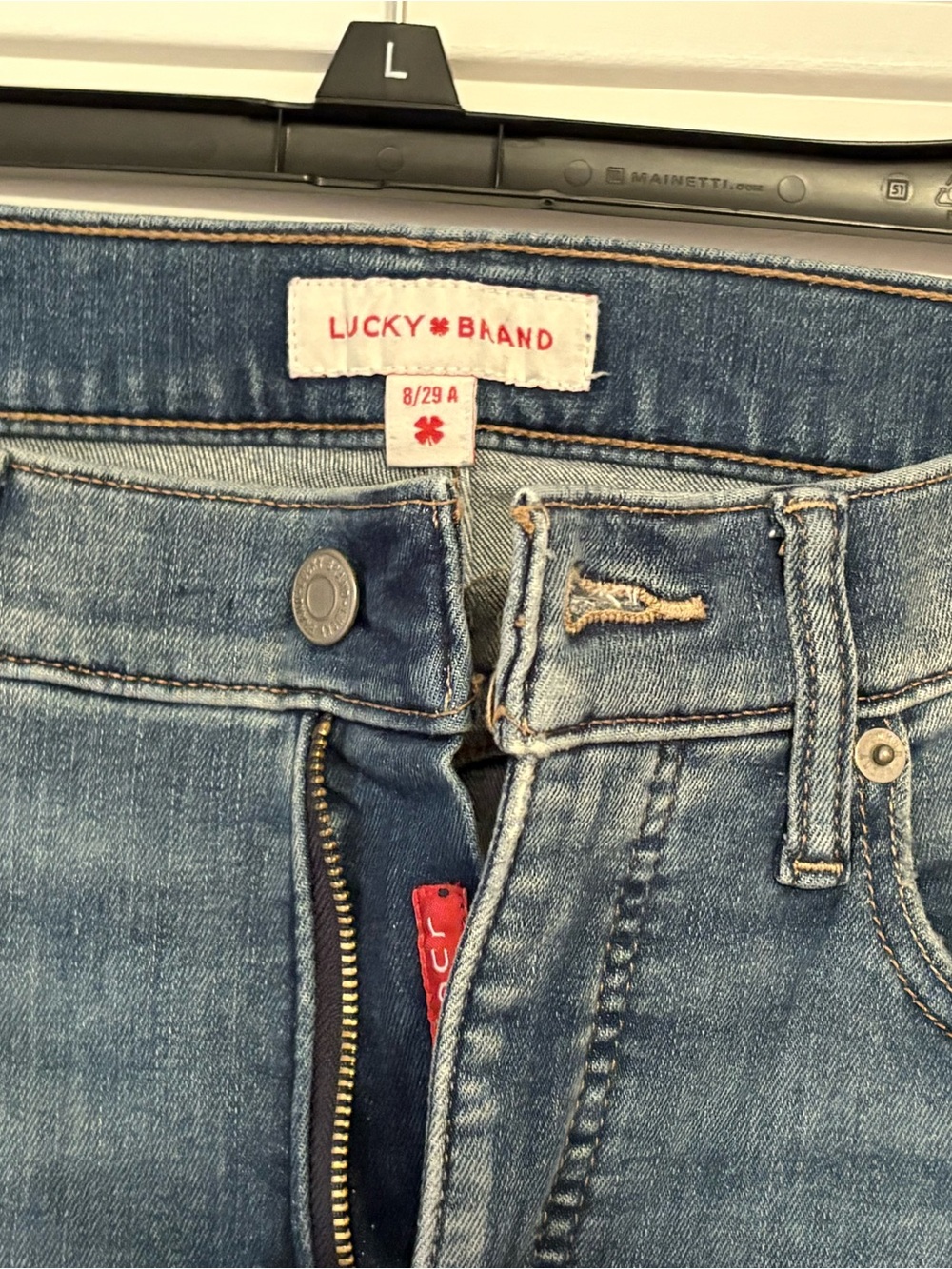 Lucky Brand Brown Leather Patch Blue Denim Jeans